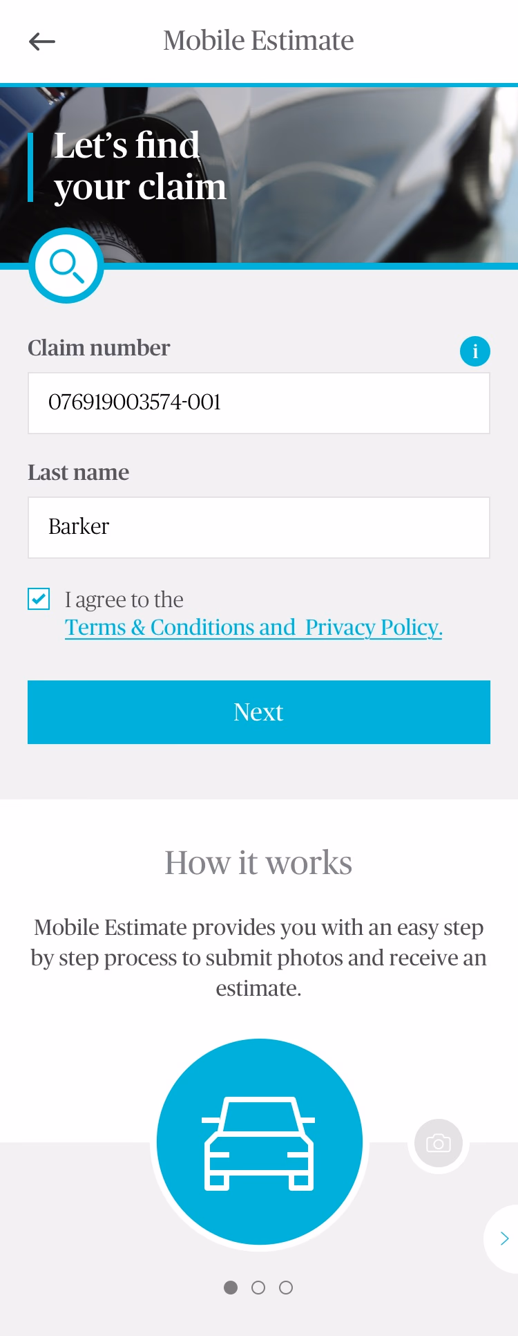 Claim search screen